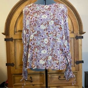 Mossimo Supply Co - Purple Floral Top w/ Open Tie Detail - Size XXL